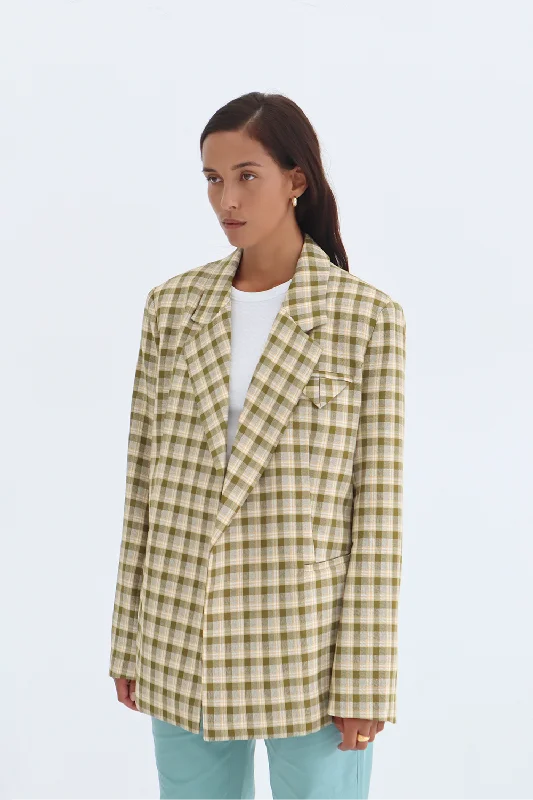 BLANCA Womens Samantha Blazer Green/Yellow Check