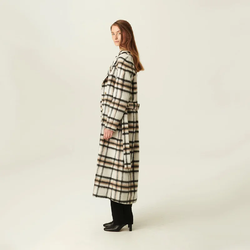 Cabrina Check Heavy Wool Oversized Coat (Light Grey Black Check)