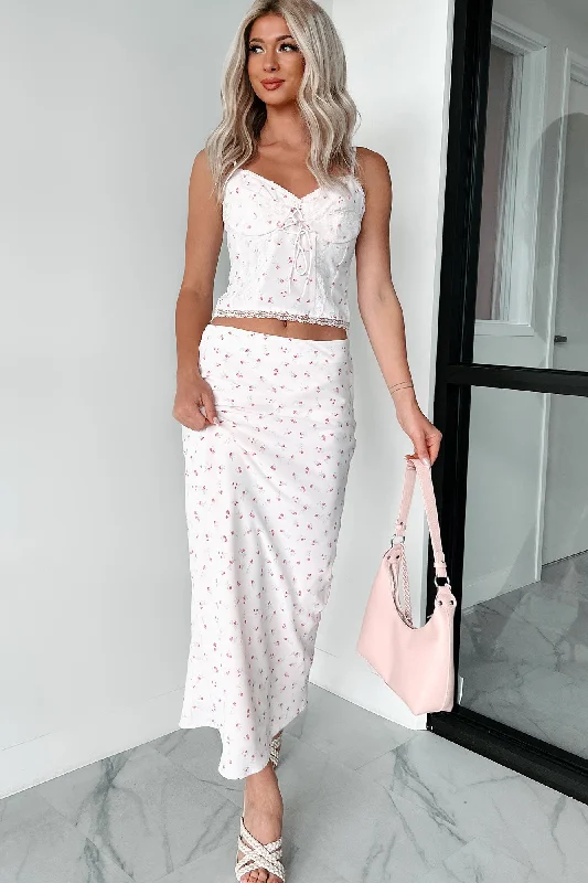 Idyllic Afternoon Bias Cut Floral Long Skirt (Pink)