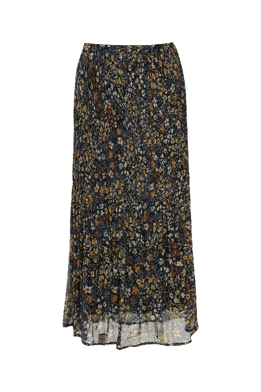 Printed Chiffon Maxi Skirt | GOLD BLACK FLORAL | 8574ZR