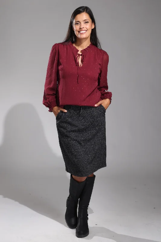 Pull on Jacquard Ponti Skirt | BERRY/CHARCOAL | 7811ZZ