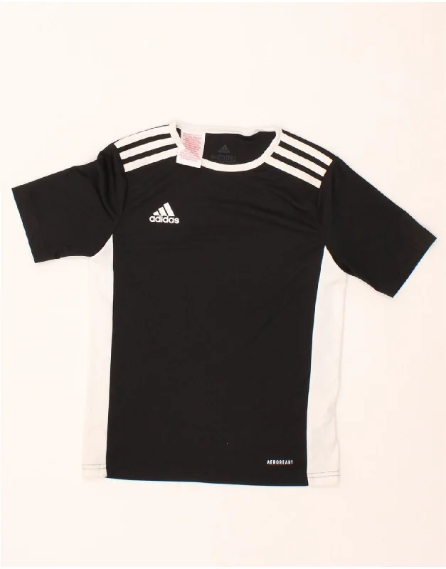 ADIDAS Boys Aeroready T-Shirt Top 9-10 Years Black Polyester