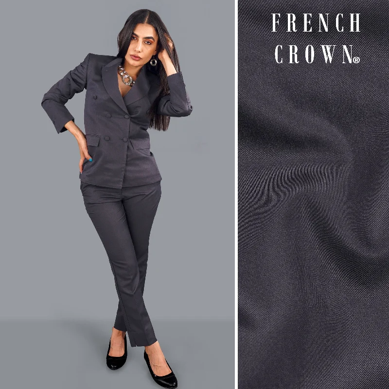 Gravel Gray Subtle Sheen Double Breasted Women's Suit