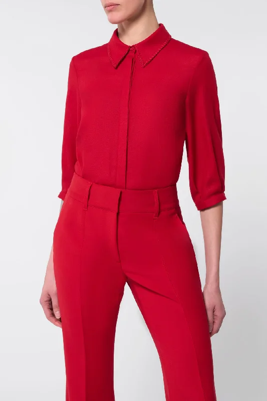 Hadley Blouse in Scarlet Red Virgin Wool