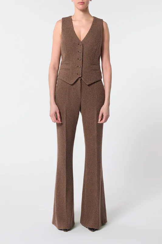 Rhein Pant in Chocolate Multi Cashmere Virgin Wool Herringbone