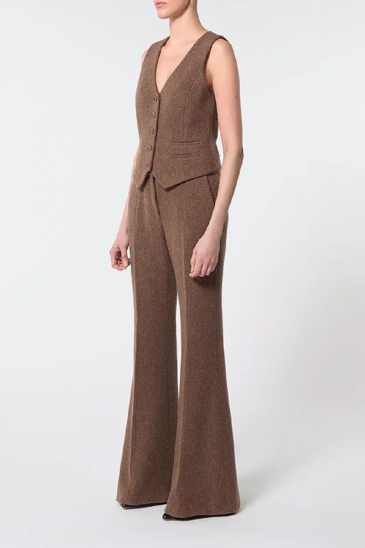 Rhein Pant in Chocolate Multi Cashmere Virgin Wool Herringbone