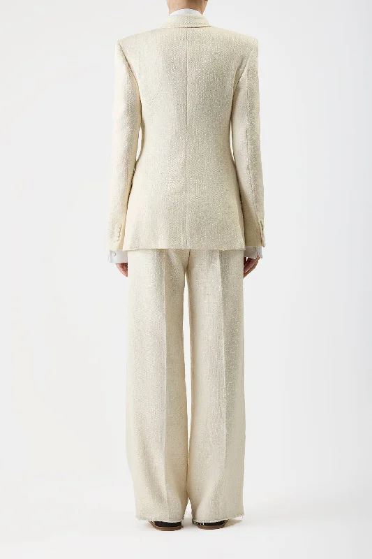 Rhein Pant in Ivory Silk Virgin Wool Slub