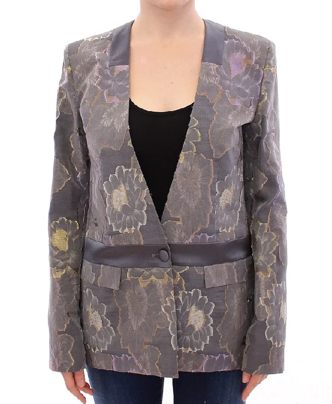 Roberto Fragata Chic Silk Floral One-Button Blazer