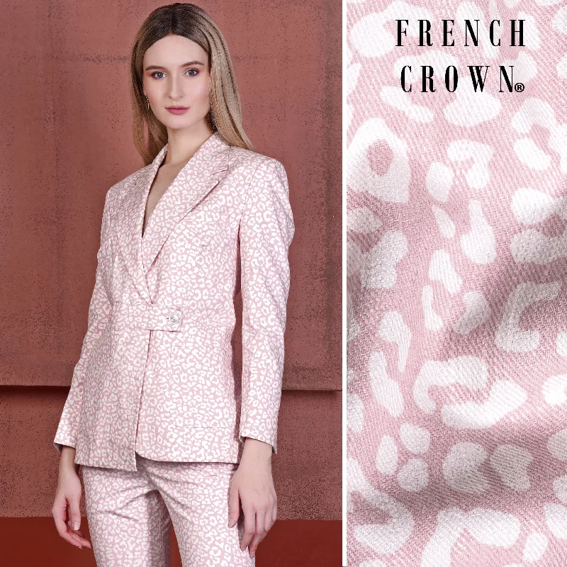 Thistle Pink and Bright White Animal Printed Premium Cotton Women’s Designer Suit