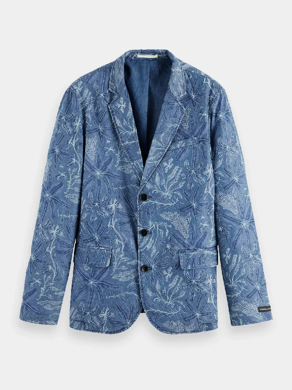 Unconstructed allover printed tencel blazer