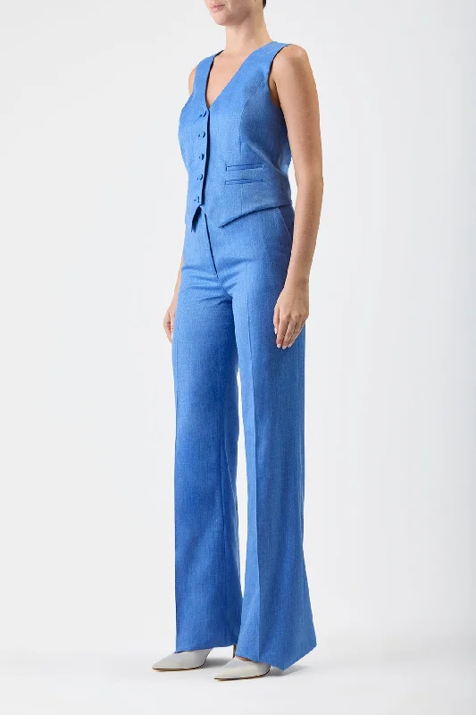 Vesta Pant in Sapphire Virgin Wool and Silk Linen