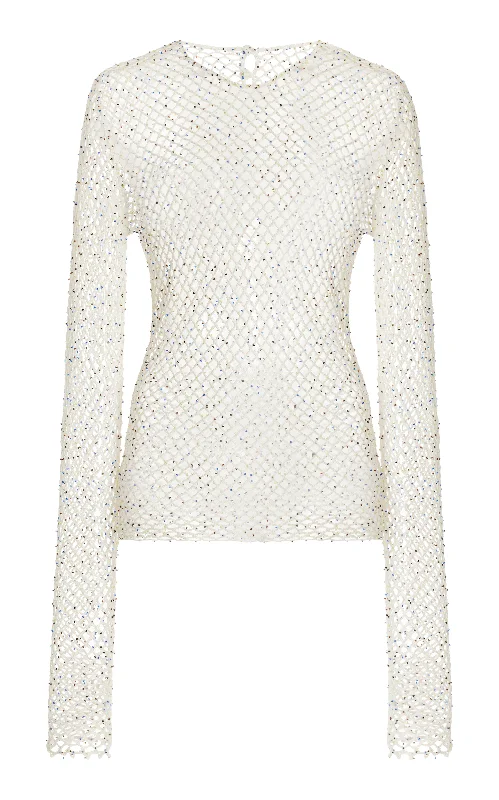 Yahav Knit Top in White Beaded Cashmere