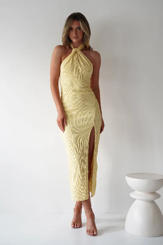 Bernice Ribbed Midaxi Dress | Yellow