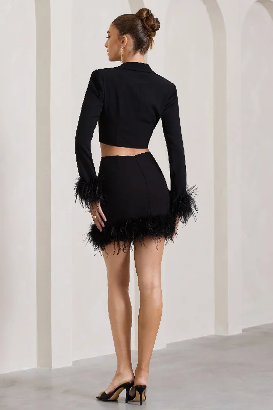 Entice | Black Feather Trim Mini Skirt