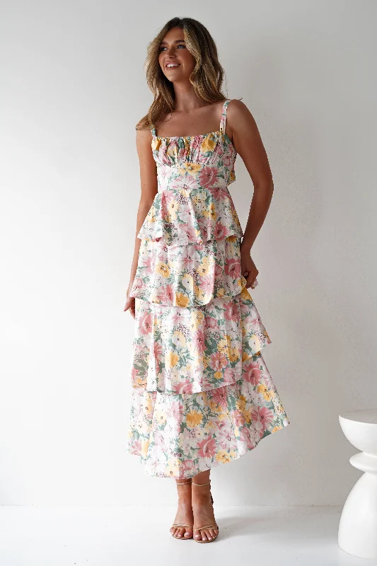 Connie Ruffle Floral Maxi Dress | Mixed Print