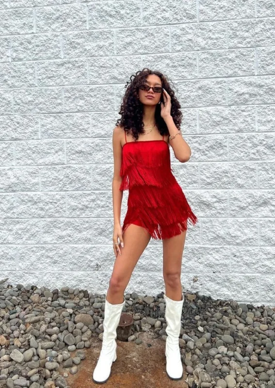 Riot Red Fringe Romper