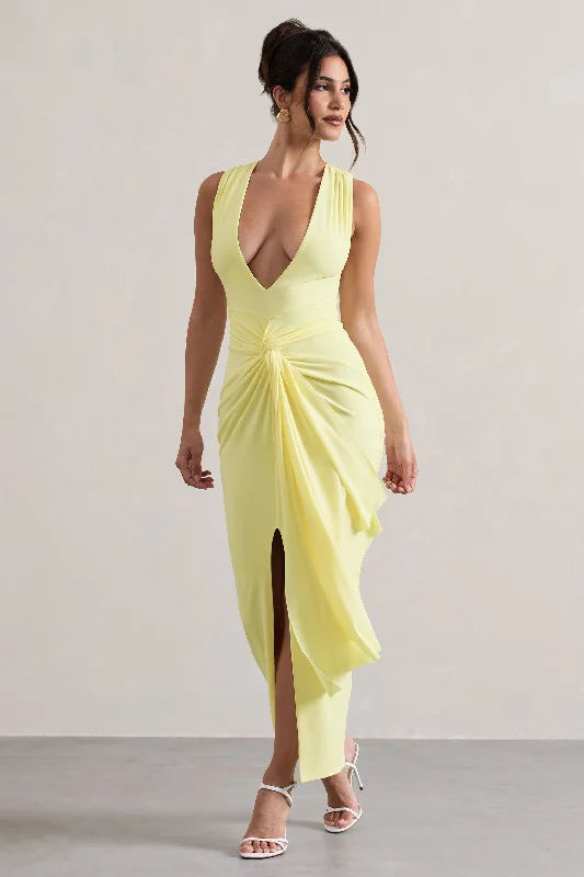 Santana | Lemon Plunge-Neck Split Maxi Dress With Knot Detail