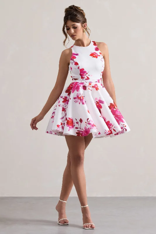 Waverly | Pink Floral Racer-Neck Sleeveless Skater Mini Dress