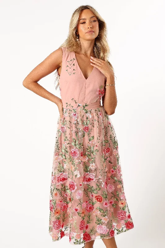 Wonderland Midi Dress - Pink Floral