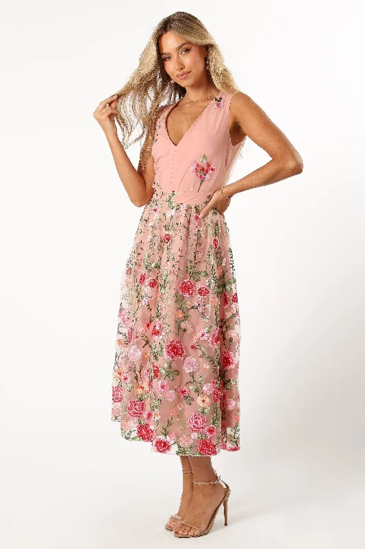 Wonderland Midi Dress - Pink Floral